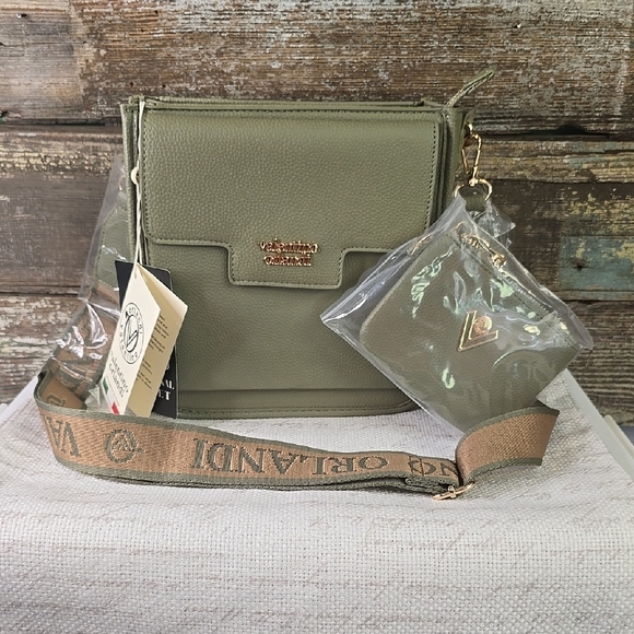Valentino Orlandi Green Crossbody Bag with Pouch And Wide Strap